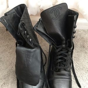 chanel black combat boots